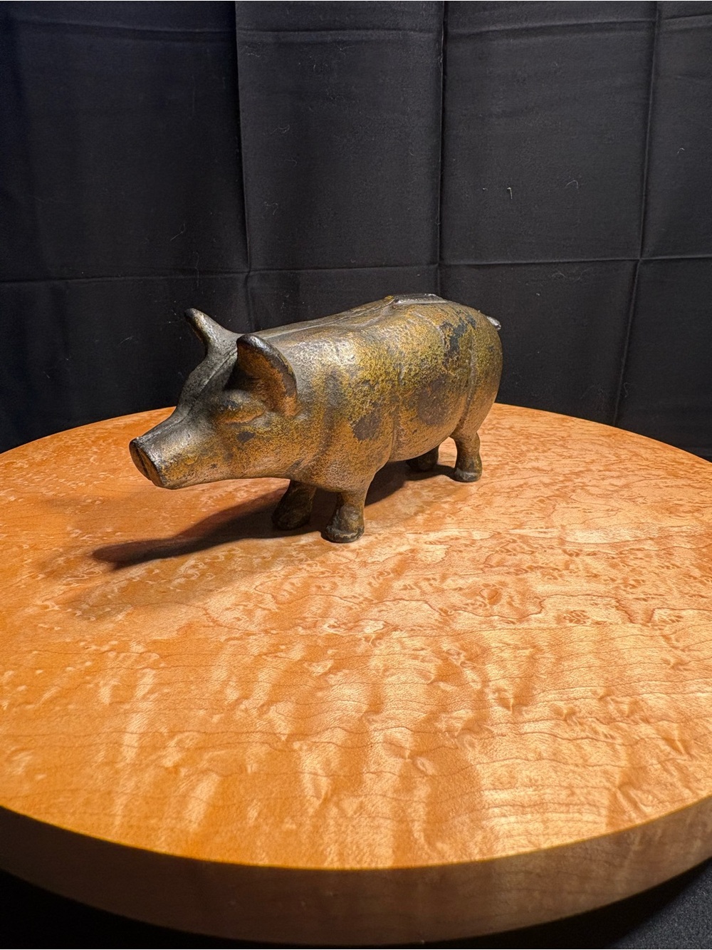Antique Cast Iron Pig Bank AC Williams Vintage Gold Farmhouse